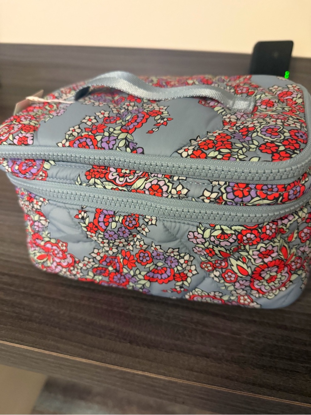 Vera Bradley Floral Travel Cosmetic Bag - Light Blue and Pink (Paisley Bouquet)